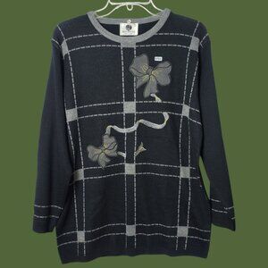 Balducci Women Checkered Sweater With Bow Embellishments Merino Wool Blend Small